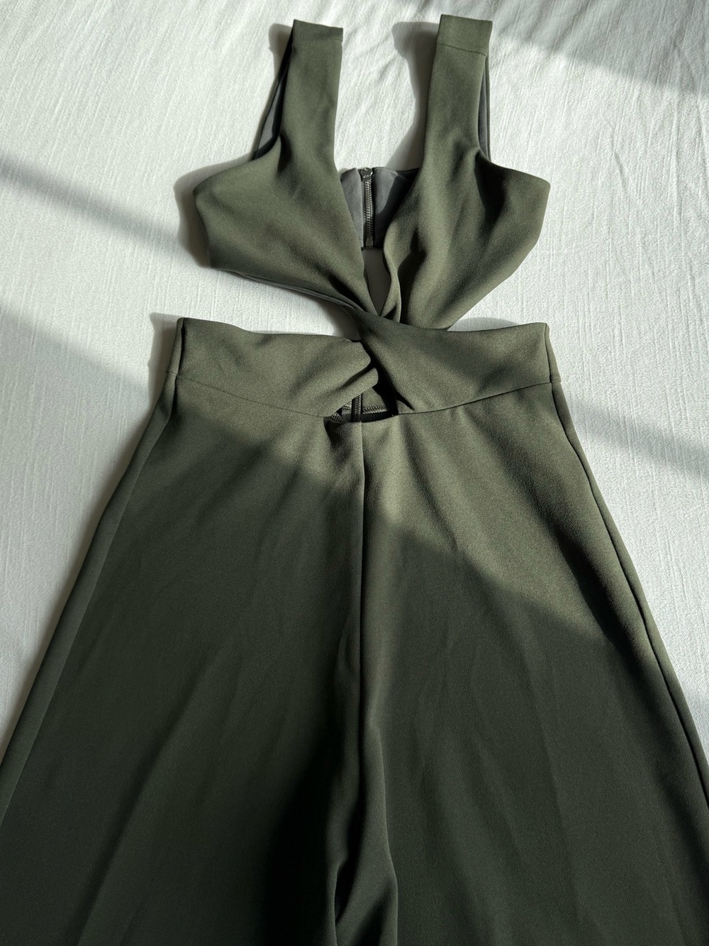 Nookie Olive Green Twist-Front Wide-Leg Jumpsuit